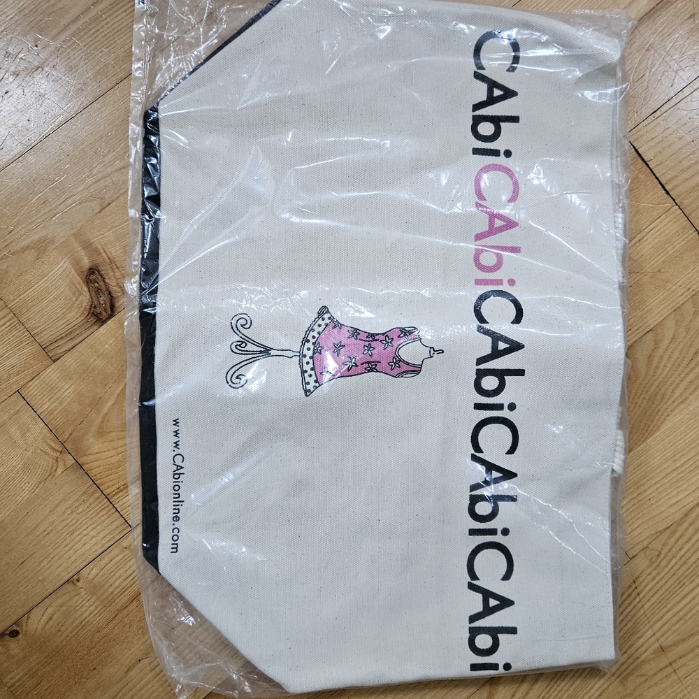 CAbi Cream, Pink and Black Canvas Tote
